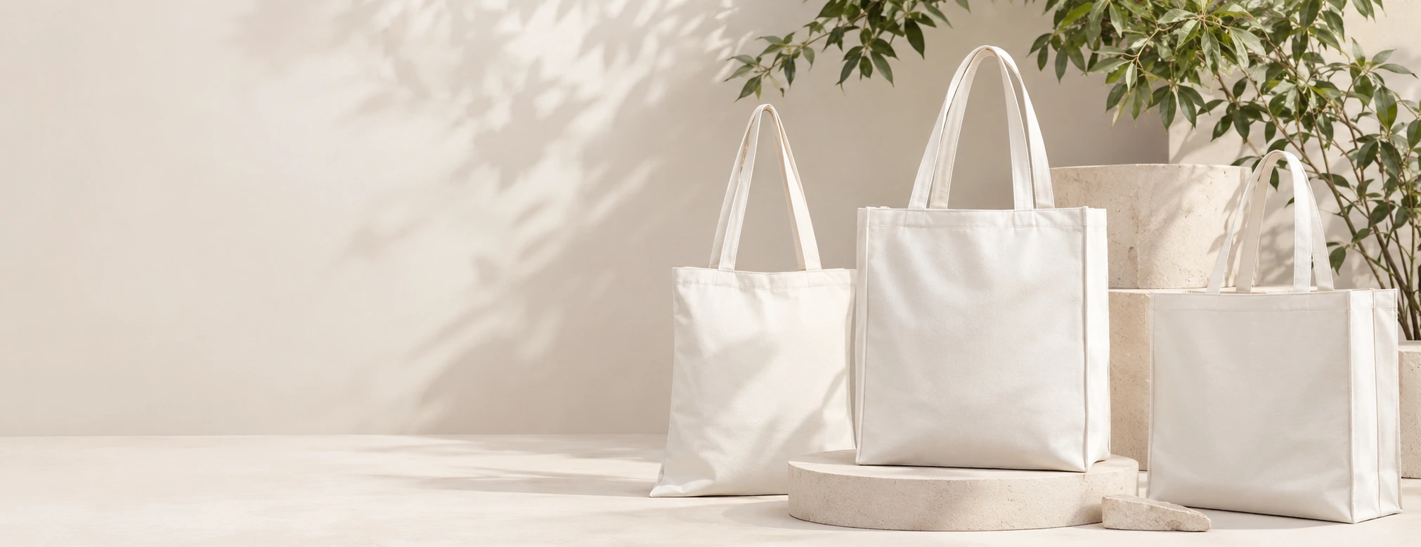 Cream and green reusable shopping bags
