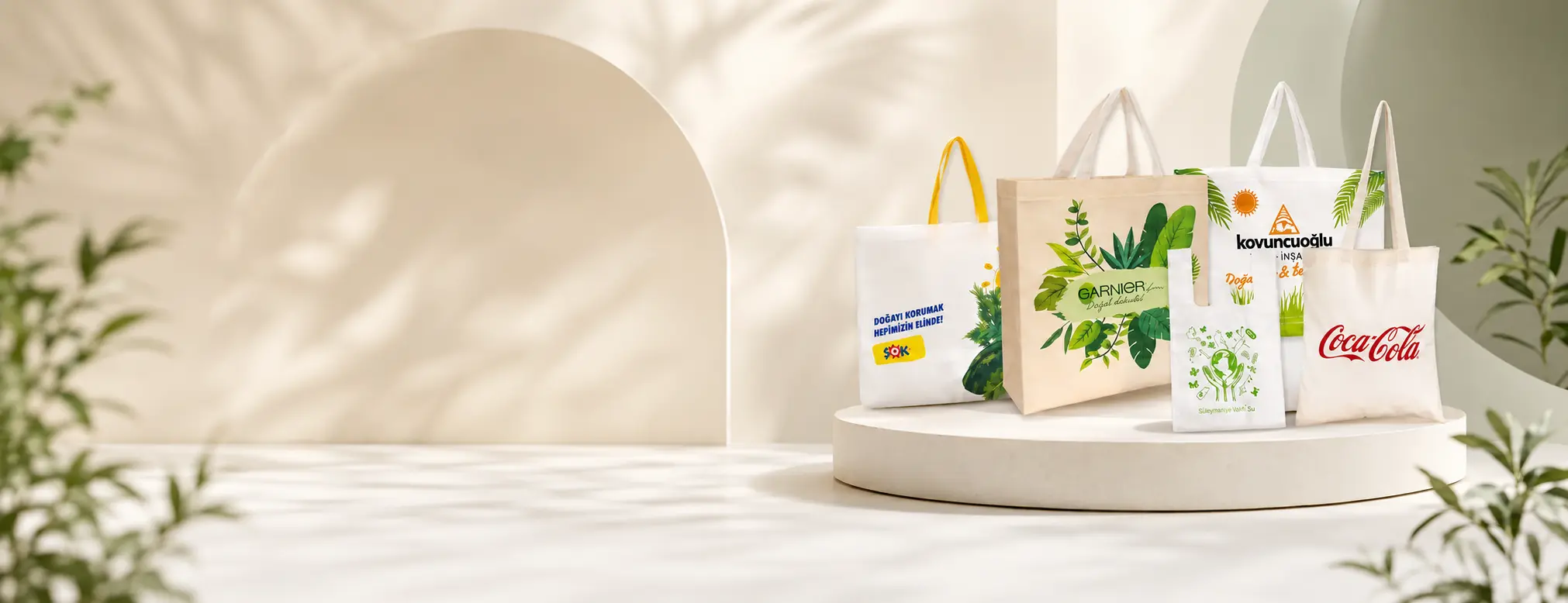 Collection of custom printed sustainable shopping bags